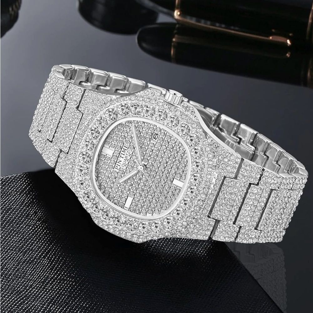 VVS Bustdown Iced Out Unisex Steel Luxury Simulated Diamond Watch Hip Hop